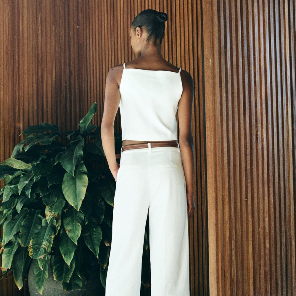 Zara Strappy Linen Blend Crop Vest in White Med NWT - Picture 3 of 7